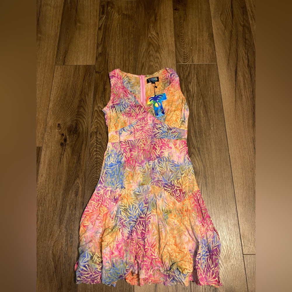 Tropical tantrum Print Sleeveless V-Neck Dress - Multicolor size xs new